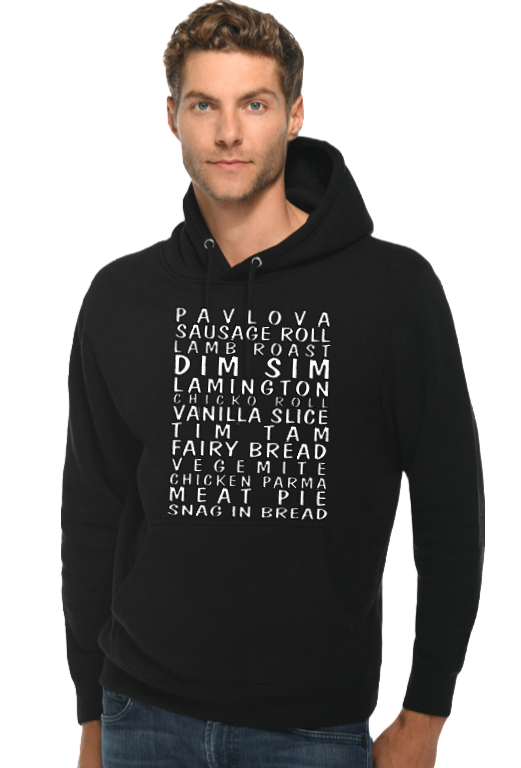 Aussie Foods HOODIE- Black w/White Lettering