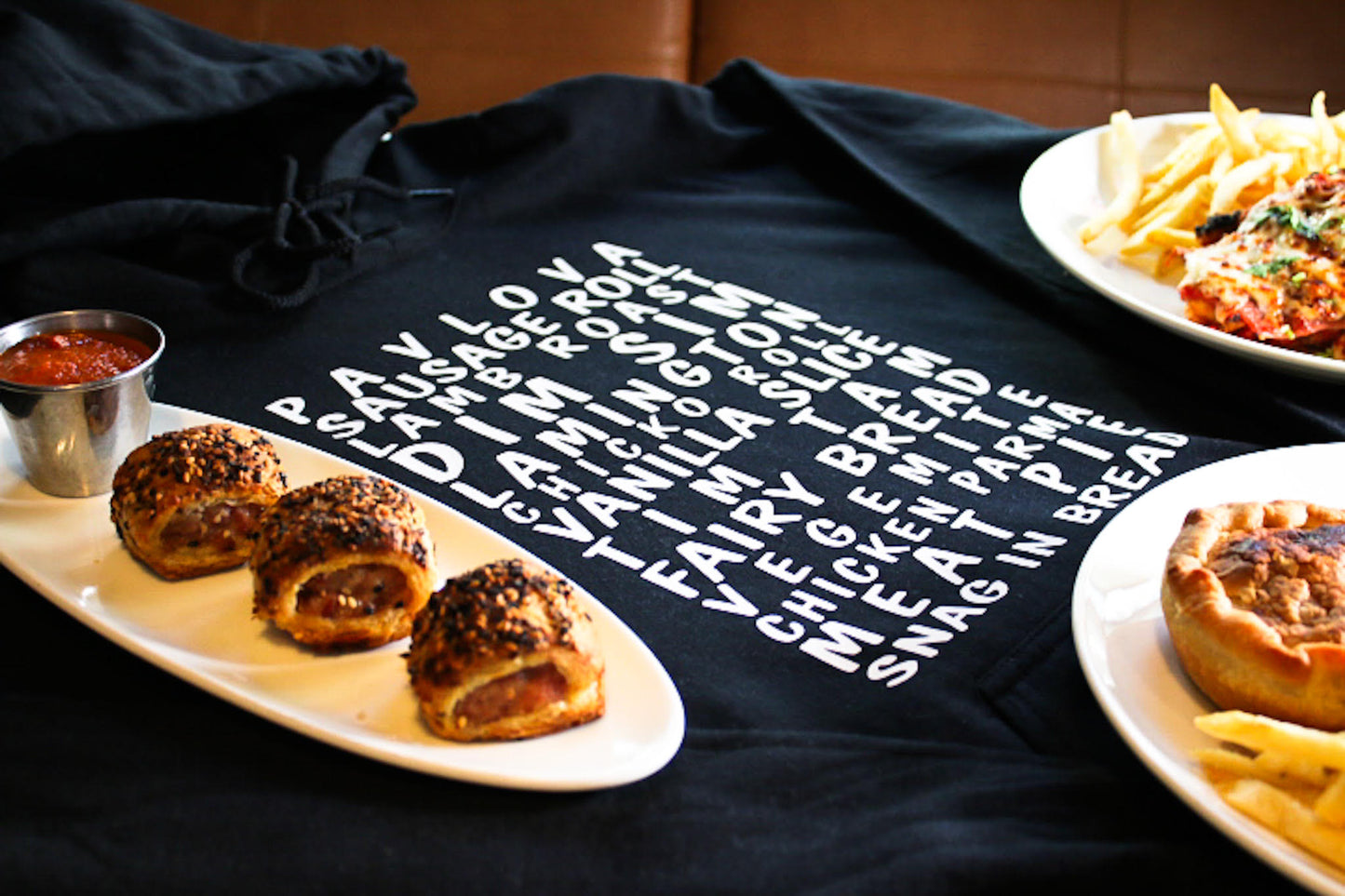 Aussie Foods HOODIE- Black w/White Lettering