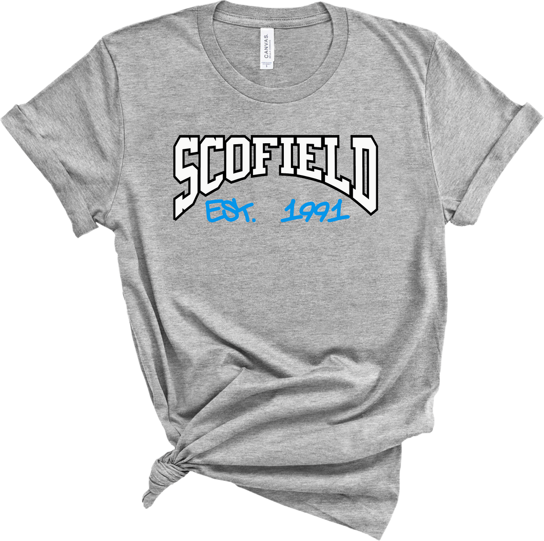 Gray Scofield T-Shirt- Full Chest Graphic